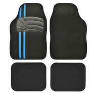 Set Covorase Auto Universale Custo Tiger, Mocheta, negru cu insertie albastra, 4 buc