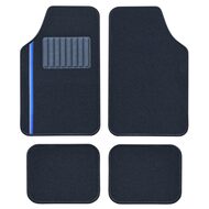 Set Covorase Auto Universale Custo Pol New Bande, Mocheta, negru cu insertie gri si albastru, 4 buc