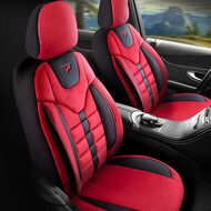 Set Huse Scaune Auto Panda Toronto, tip Alcantara, cu fermoare pentru bancheta rabatabila, rosu negru, 11 piese