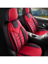 Set Huse Scaune Auto pentru Mercedes G-Class - Panda Toronto, tip Alcantara, cu fermoare pentru bancheta rabatabila, rosu negru, 11 piese