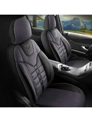 Set Huse Scaune Auto pentru Audi A1 - Panda Toronto, tip Alcantara, cu fermoare pentru bancheta rabatabila, negru gri, 11 piese