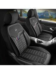 Set Huse Scaune Auto pentru Audi Q2 - Panda Londra, cu fermoare pentru bancheta rabatabila, negru gri, 11 piese