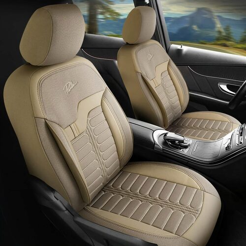 Set Huse Scaune Auto pentru Mazda CX-7 - Panda Londra, cu fermoare pentru bancheta rabatabila, bej, 11 piese