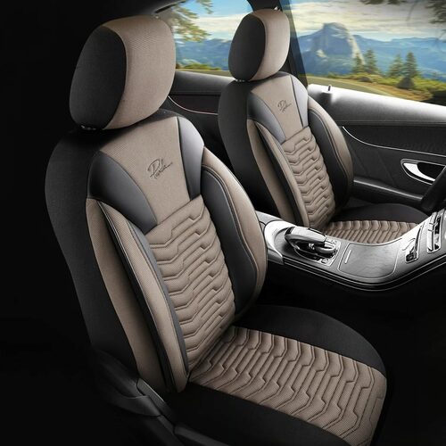 Set Huse Scaune Auto pentru Volkswagen Golf 5 - Panda Paris, negru bej, 11 piese