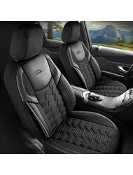 Set Huse Scaune Auto pentru Kia Rio - Panda Berlin, negru cu cusatura gri, 11 piese
