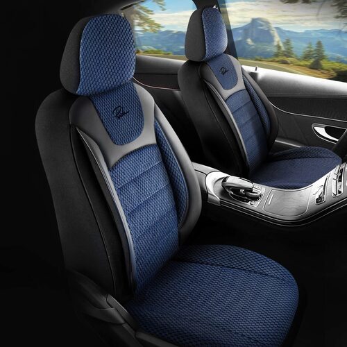 Set Huse Scaune Auto pentru Mercedes E-Class - Prestige, negru albastru, 11 piese