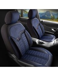 Set Huse Scaune Auto pentru Mercedes-Benz GLE - Panda Londra, cu fermoare pentru bancheta rabatabila, albastru - negru , 11 piese