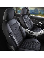 Set Huse Scaune Auto pentru Renault Fluence - Panda Florida, negru gri, 11 piese