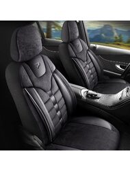 Set Huse Scaune Auto pentru Mercedes-Benz EQA - Panda Toronto, tip Alcantara, cu fermoare pentru bancheta rabatabila, negru, 11 piese