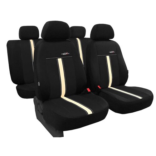 Set Huse Scaune Auto pentru Nissan Patrol - Pok-Ter GTR, Piele Ecologica, Negru - Bej, 9 piese