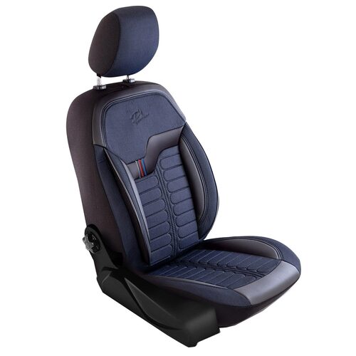 Set Huse Scaune Auto pentru Volkswagen Lupo - Panda Londra, cu fermoare pentru bancheta rabatabila, albastru - negru , 11 piese