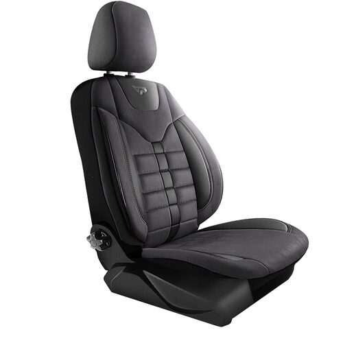 Set Huse Scaune Auto pentru Volvo S40 - Panda Toronto, tip Alcantara, cu fermoare pentru bancheta rabatabila, negru gri, 11 piese