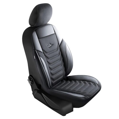 Set Huse Scaune Auto pentru Volkswagen Passat CC - Panda Florida, cu fermoare pentru bancheta rabatabila, negru gri, 11 piese
