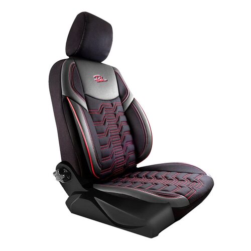 Set Huse Scaune Auto pentru Nissan Tiida - Panda Berlin, negru cu cusatura rosie, 11 piese