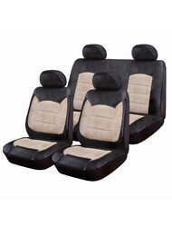 Set Huse Scaune Auto pentru Skoda Fabia - Luxury Negru Crem, cu fermoare pentru bancheta rabatabila, 9 piese