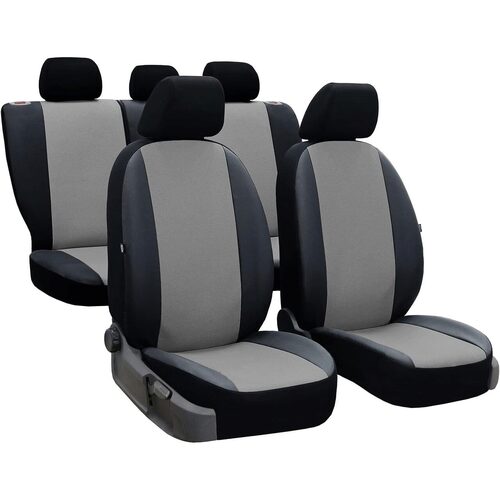 Set Huse Scaune Auto pentru Dacia Logan - Pok-Ter Perline, Piele Ecologica, Negru - Gri, 9 piese