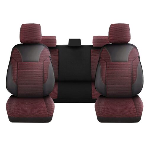 Set Huse Scaune Auto pentru Volvo V60 - DeluxeBoss Classico, pentru bancheta rabatabila fractionata, 11 piese, negru rosu