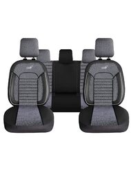 Set Huse Scaune Auto Panda Belek, material textil cu piele ecologica, cu fermoare pentru bancheta rabatabila, gri cu negru, 11 piese