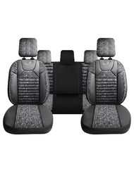 Set Huse Scaune Auto pentru Alfa Romeo 145 - Panda Kas, material textil cu piele ecologica, cu fermoare pentru bancheta rabatabila,  gri cu negru, 11 piese