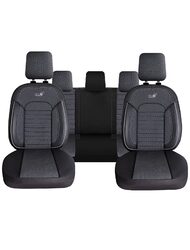 Set Huse Scaune Auto pentru Mercedes-Benz CLK - Panda Belek, material textil cu piele ecologica, cu fermoare pentru bancheta rabatabila, gri cu negru, 11 piese