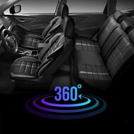 Set Huse Scaune Auto pentru Alfa Romeo 145 - Panda Uludag, material textil cu piele ecologica, cu fermoare pentru bancheta rabatabila, negru cu gri, 11 piese
