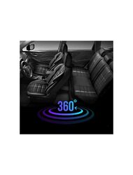 Set Huse Scaune Auto pentru Ssangyong Rexton - Panda Uludag, material textil cu piele ecologica, cu fermoare pentru bancheta rabatabila, negru cu gri, 11 piese