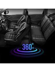 Set Huse Scaune Auto pentru Volkswagen Beetle - Panda Uludag, material textil cu piele ecologica, cu fermoare pentru bancheta rabatabila, negru cu gri, 11 piese