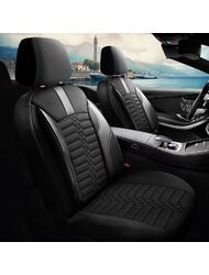 Set Huse Scaune Auto pentru Ford Kuga - Panda Atena, material textil cu piele ecologica, cu fermoare pentru bancheta rabatabila, negru cu gri, 11 piese