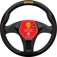 Husa volan Momo Comfort, microfibra, negru cu cusatura rosie
