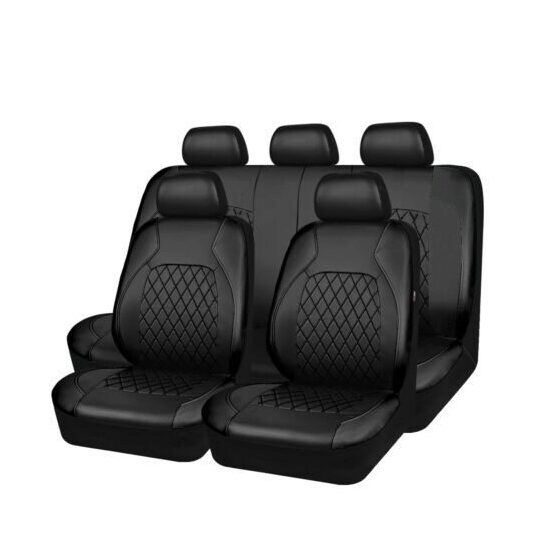 Set Huse Scaune Auto pentru Volkswagen Eos - RoGroup Roma, piele ecologica, cu fermoare pentru bancheta rabatabila, negru, 9 piese