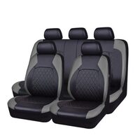 Set Huse Scaune Auto pentru Fiat Doblo - RoGroup Roma, piele ecologica, cu fermoare pentru bancheta rabatabila, gri cu negru, 9 piese