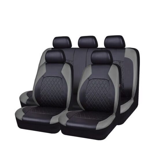 Set Huse Scaune Auto pentru Fiat Doblo - RoGroup Roma, piele ecologica, cu fermoare pentru bancheta rabatabila, gri cu negru, 9 piese