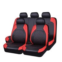 Set Huse Scaune Auto pentru Volvo V40 - RoGroup Roma, piele ecologica, cu fermoare pentru bancheta rabatabila, rosu cu negru, 9 piese