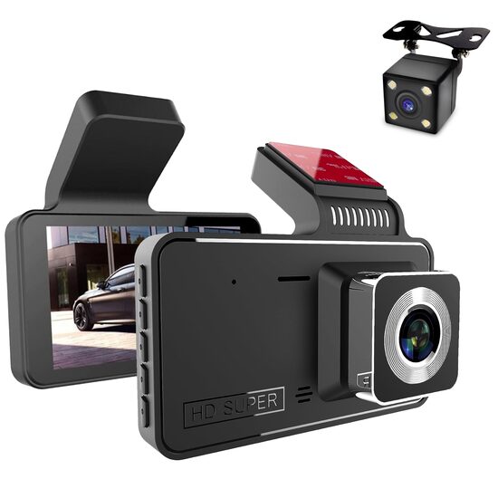 Camera auto DVR duala, FullHD 1080P, inregistrare fata si spate, display 4", Night Vision, inregistrare in bucla, unghi 170 grade, senzor miscare, alimentare bricheta auto