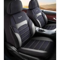 Set Huse Scaune Auto Panda Special, cu fermoare pentru bancheta rabatabila, gri-negru, 11 Piese