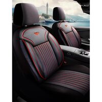 Set Huse Scaune Auto Panda Praga, cu fermoare pentru bancheta rabatabila, negru rosu, 11 piese