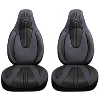 Set 2 Huse Scaune Fata Auto, Panda, compatibile cu tetiere incorporate-monobloc, material textil si piele ecologica, gri petrol-negru