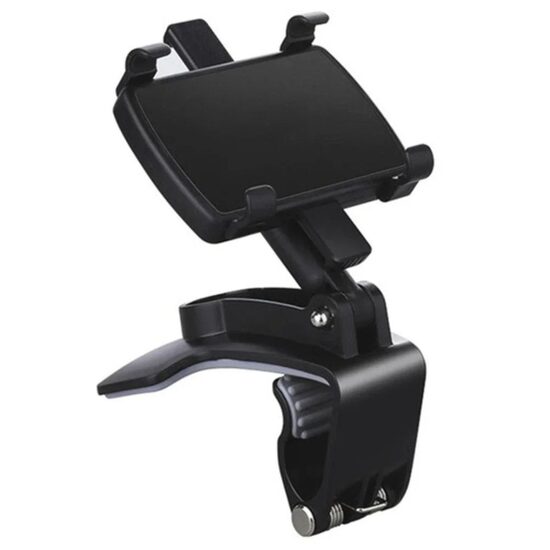 Suport auto pentru telefon cu clema bord, rotire 360 grade, bratari laterale cu arc, universal, negru