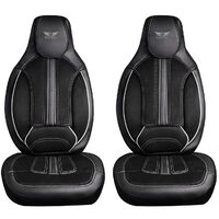 Set 2 Huse Scaune Fata Auto pentru Dacia Spring - Panda, compatibile cu tetiere incorporate- monobloc, tip alcantara si piele ecologica, negru cu cusatura gri