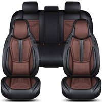 Set huse scaune auto Bremer Sitzbezuge, material suede sintetic si textil, compatibil tetiere detasabile si integrate, maro cu negru, 13 piese