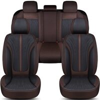 Set huse scaune auto Bremer Sitzbezuge, material textil in si velur microfibra, compatibil tetiere detasabile, maro cu negru, 15 piese