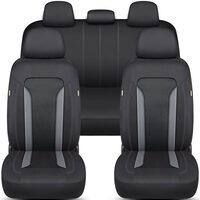 Set huse scaune auto Bremer Sitzbezuge, material textil respirabil, cu fermoare pentru bancheta rabatabila, negru cu gri, 11 piese