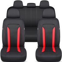 Set huse scaune auto Bremer Sitzbezuge, material textil respirabil, cu fermoare pentru bancheta rabatabila, negru cu rosu, 11 piese