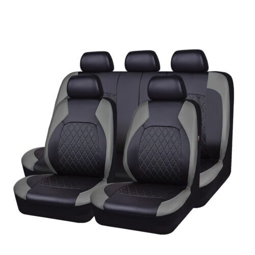 Set Huse Scaune Auto RoGroup Roma, piele ecologica, cu fermoare pentru bancheta rabatabila, 9 Bucati, culoare gri cu negru 