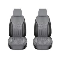 Set 2 huse scaune auto universale RoGroup, piele PU, cu tetiere si buzunar depozitare, antialunecare, impermeabile, pentru toate sezoanele, 112.5 x 52 cm, gri