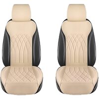 Set 2 huse scaune auto universale RoGroup, piele PU, cu tetiere si buzunar depozitare, antialunecare, impermeabile, pentru toate sezoanele, 112.5 x 52 cm, bej