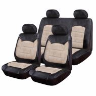 Huse Scaune Auto Luxury Negru Crem, cu fermoare pentru bancheta rabatabila, 9 bucati
