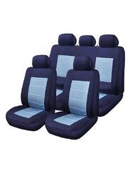 Set Huse Scaune Auto pentru Audi A8 - RoGroup Blue Jeans, cu fermoare pentru bancheta rabatabila, 9 piese
