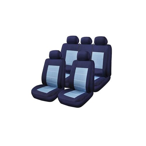 Huse Scaune Auto Citroen C4 - RoGroup Blue Jeans, cu fermoare pentru bancheta rabatabila, 9 Bucati