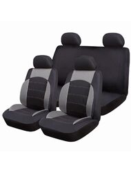 Set Huse Scaune Auto pentru Skoda Superb - RoGroup Sport Line Gri, cu fermoare pentru bancheta rabatabila, 9 bucati